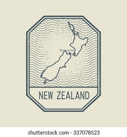 Stamp with the name and map of New Zealand, vector illustration