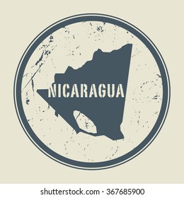 Stamp with the name and map of Nicaragua, vector illustration