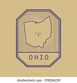 Stamp with the name and map of Ohio, United States, vector illustration