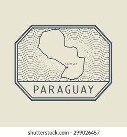 Stamp with the name and map of Paraguay, vector illustration