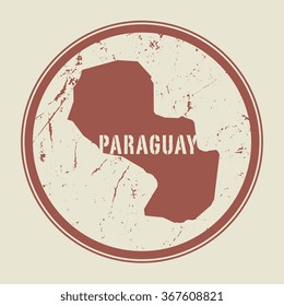 Stamp with the name and map of Paraguay, vector illustration