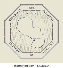 Stamp with the name and map of Paraguay, vector illustration