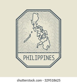 Stamp with the name and map of Philippines, vector illustration