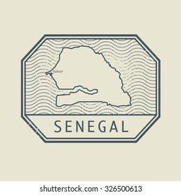Stamp with the name and map of Senegal, vector illustration