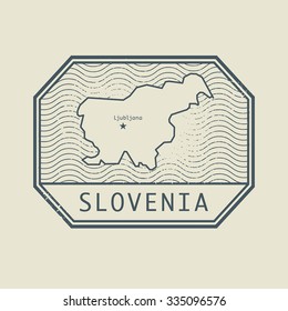 Stamp with the name and map of Slovenia, vector illustration
