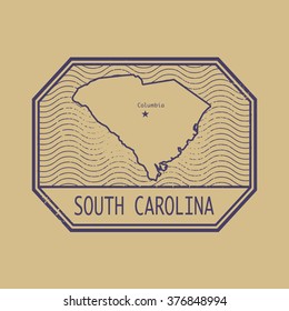 Stamp with the name and map of South Carolina, United States, vector illustration