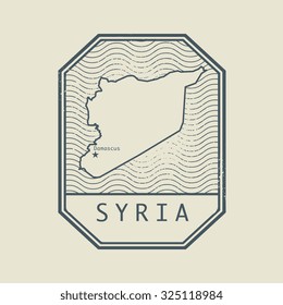 Stamp with the name and map of Syria, vector illustration