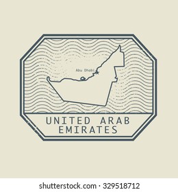 Stamp with the name and map of United Arab Emirates, vector illustration