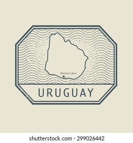Stamp with the name and map of Uruguay, vector illustration