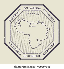 Stamp with the name and map of Venezuela, vector illustration