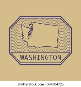 Stamp with the name and map of Washington, United States, vector illustration