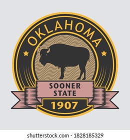 Stamp with name of Oklahoma, Sooner State, vector illustration