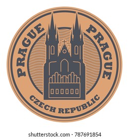 Stamp with the name of Prague, Czech Republic written inside the stamp, vector illustration