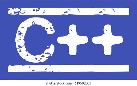 Stamp with name of programming language "C++", grunge style, on white background