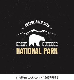 Stamp for national park, camp. Tourism hipster style patch, badge. Expedition emblem. Winter or summer campsite graphic. Campground insignia. Adventure logo for web, print t shirt, tee design.