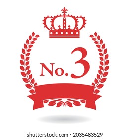 Stamp of no.3 bronze crown with laurel in red