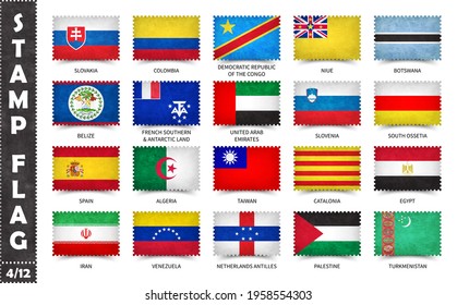 Stamp with official country flag pattern and old grunge texture and countries name . Rectangle shape . Vector . Set 4 of 12 on this series ( All national flags of the world ) .