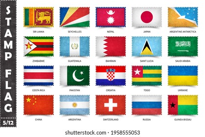 Stamp with official country flag pattern and old grunge texture and countries name . Rectangle shape . Vector . Set 5 of 12 on this series ( All national flags of the world ) .