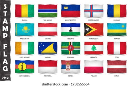 Stamp with official country flag pattern and old grunge texture and countries name . Rectangle shape . Vector . Set 7 of 12 on this series ( All national flags of the world ) .