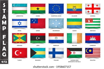 Stamp with official country flag pattern and old grunge texture and countries name . Rectangle shape . Vector . Set 9 of 12 on this series ( All national flags of the world ) .