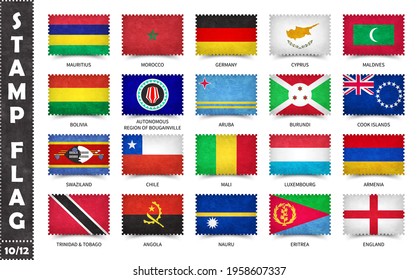 Stamp with official country flag pattern and old grunge texture and countries name . Rectangle shape . Vector . Set 10 of 12 on this series ( All national flags of the world ) .