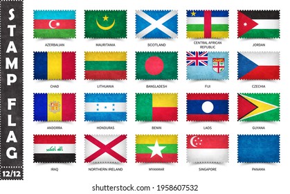 Stamp with official country flag pattern and old grunge texture and countries name . Rectangle shape . Vector . Set 12 of 12 on this series ( All national flags of the world ) .