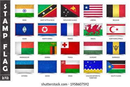 Stamp with official country flag pattern and old grunge texture and countries name . Rectangle shape . Vector . Set 2 of 12 on this series ( All national flags of the world ) .