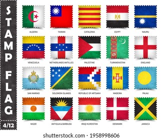 Stamp with official country flag pattern and old grunge texture and countries name . Square shape . Vector . Set 4 of 12 on this series ( All national flags of the world ) .