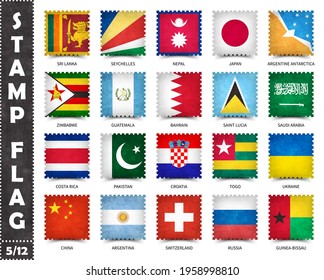 Stamp with official country flag pattern and old grunge texture and countries name . Square shape . Vector . Set 5 of 12 on this series ( All national flags of the world ) .