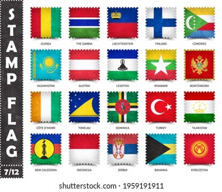 Stamp with official country flag pattern and old grunge texture and countries name . Square shape . Vector . Set 7 of 12 on this series ( All national flags of the world ) .