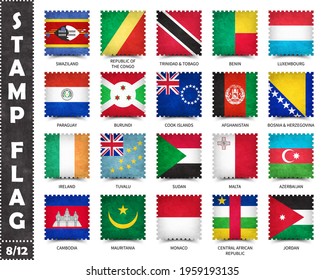 Stamp with official country flag pattern and old grunge texture and countries name . Square shape . Vector . Set 8 of 12 on this series ( All national flags of the world ) .