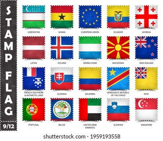 Stamp with official country flag pattern and old grunge texture and countries name . Square shape . Vector . Set 9 of 12 on this series ( All national flags of the world ) .