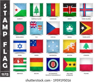 Stamp with official country flag pattern and old grunge texture and countries name . Square shape . Vector . Set 11 of 12 on this series ( All national flags of the world ) .
