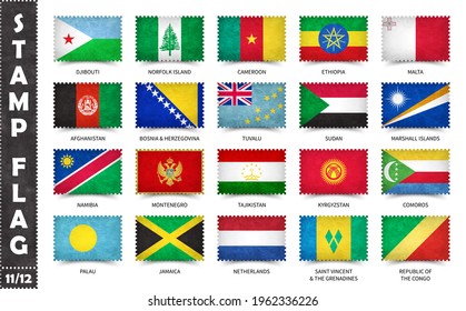 Stamp with official country flag pattern and old grunge texture and countries name . Rectangle shape . Vector . Set 11 of 12 on this series ( All national flags of the world ) .