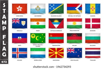 Stamp with official country flag pattern and old grunge texture and countries name . Rectangle shape . Vector . Set 8 of 12 on this series ( All national flags of the world ) .