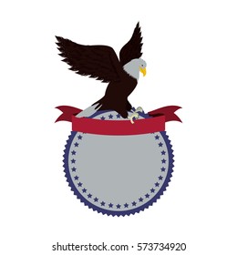 stamp with olive crown with label and eagle flying vector illustration