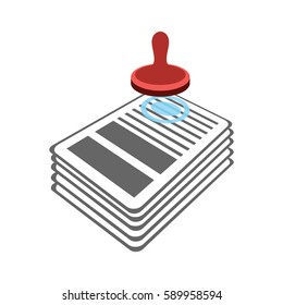 Stamp on documents icon. punch contract. Approval of official document

