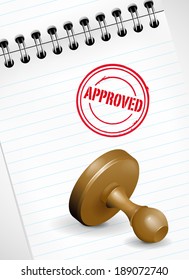 Stamp on paper notebook - APPROVED print. Vector illustration.