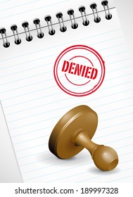 Stamp on paper notebook - DENIED print. Vector illustration.