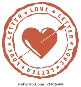 Stamp overprint with heart speared by sharp arrow. Vector graphics. T-shirt design template.