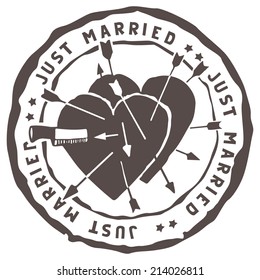 Stamp overprint with lovers hearts, tortured by blades and arrows. Vector graphics. T-shirt design template.
