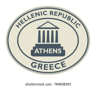 Stamp with Parthenon and the word Athens, Greece inside, vector illustration