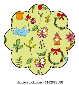 stamp pattern spring leaves flower bird butterfly