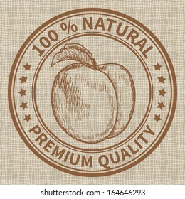 Stamp with the peach and the text 100% natural, premium quality