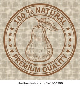Stamp with the pear and the text 100% natural, premium quality