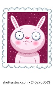 stamp with pink hare vector illustration