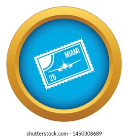 Stamp with plane and text Miami inside icon blue vector isolated on white background for any design