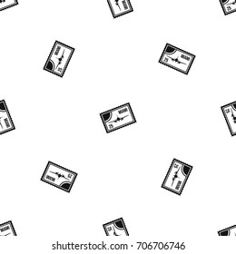 Stamp with plane and text Miami inside pattern repeat seamless in black color for any design. Vector geometric illustration