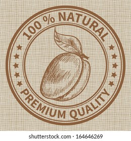 Stamp with the plum and the text 100% natural, premium quality