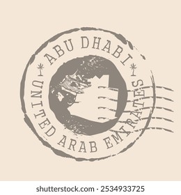 Stamp Postal of  Abu Dhabi is capital of United Arab Emirates. Map Silhouette rubber Seal.  Design Retro Travel. Seal of Map Abu Dhabi grunge  for your design. UAE.  EPS10